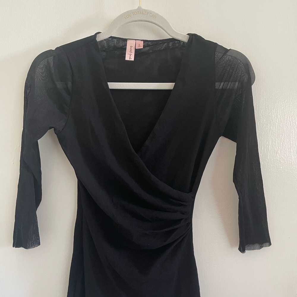 Sweet Pea Black Ruched Wrap mesh top